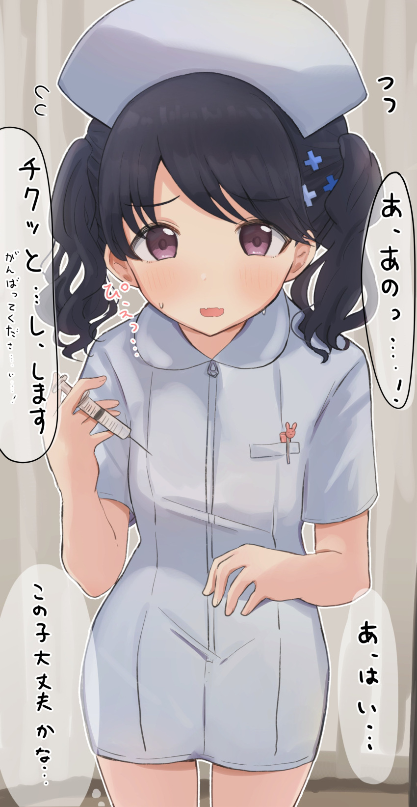 1girl, absurdres, black_hair, breast_pocket, commentary_request, dress, fangs, flower