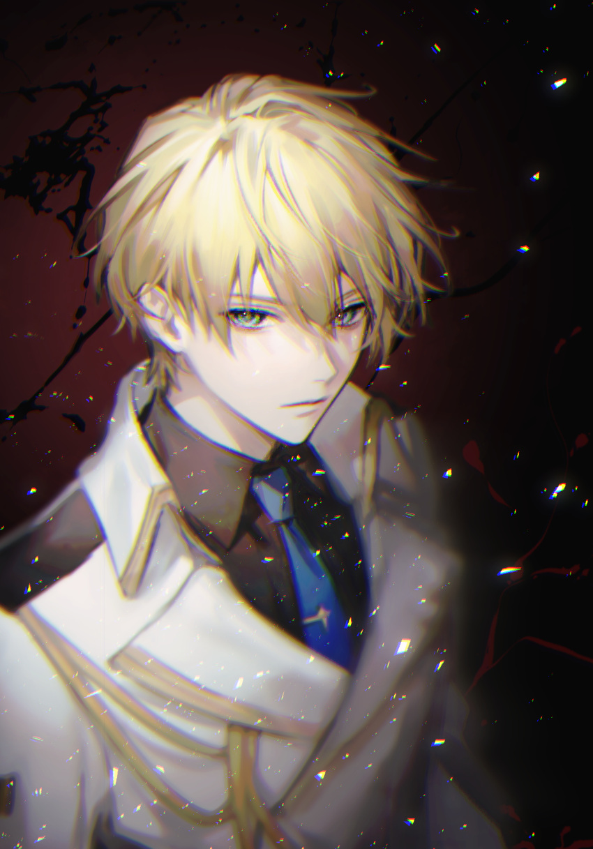 1boy, azmpty, bishounen, black_shirt, blonde_hair, blue_eyes, blue_neckwear, closed_mouth