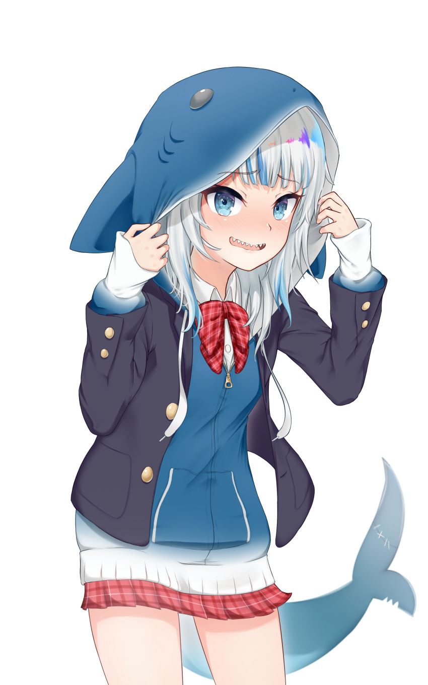 1girl, absurdres, animal_hood, blazer, blue_eyes, gawr_gura, highres, hololive