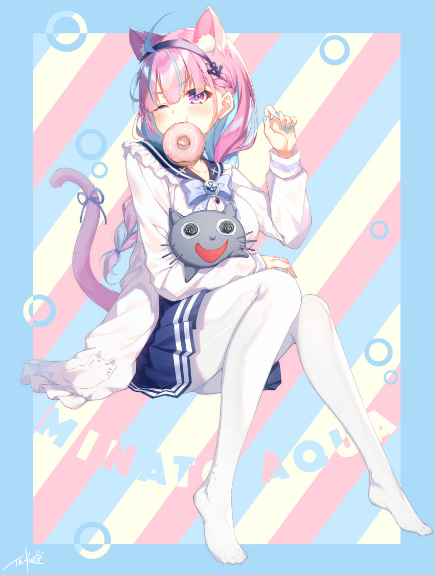 1girl, :t, anchor_hair_ornament, animal_ear_fluff, animal_ears, bangs, blue_hair, blue_hairband