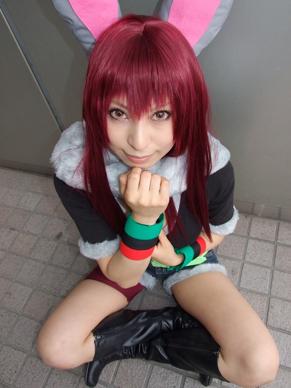 animal_ears, ari_(model), boots, rabbit_ears, cosplay, cutoffs, fur-trimmed, getsumento_heiki_miina