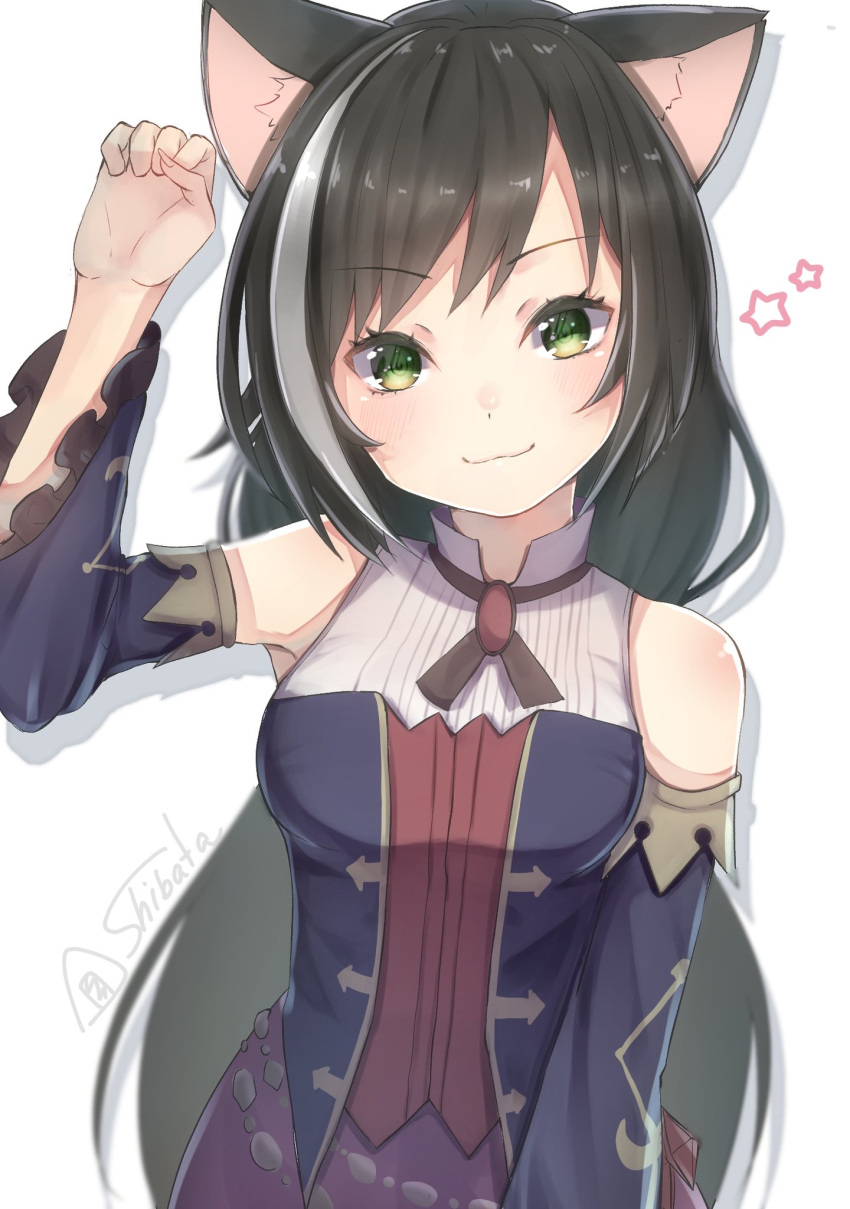 1girl, :3, animal_ear_fluff, animal_ears, arm_at_side, arm_up, artist_name, bangs