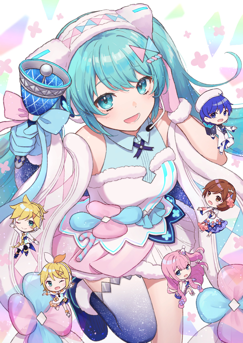 2boys, 4girls, absurdres, ashika_(yftcc948), blonde_hair, blue_eyes, blue_hair, breasts