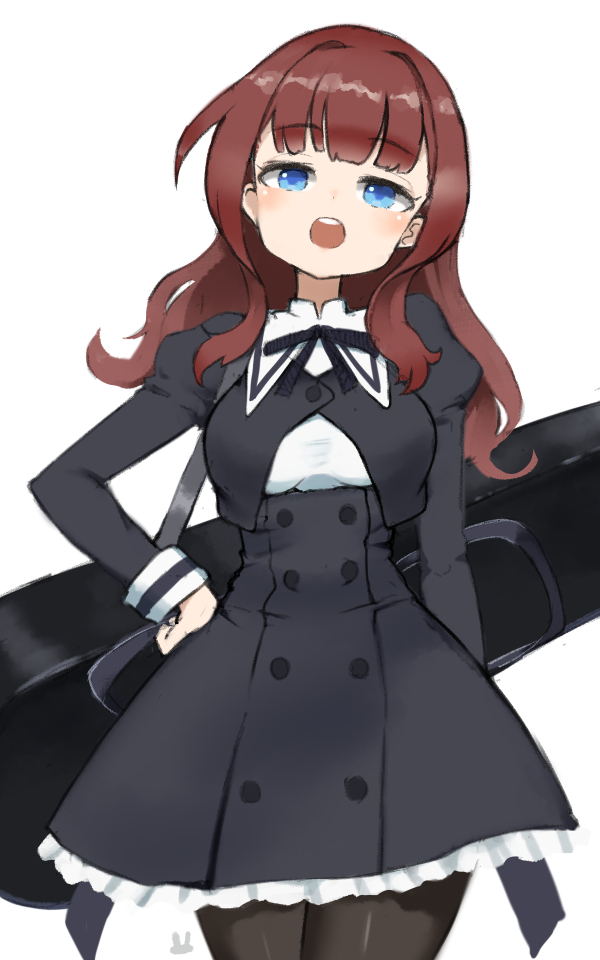 1girl, :d, assault_lily, black_jacket, black_neckwear, black_ribbon, black_skirt, blue_eyes