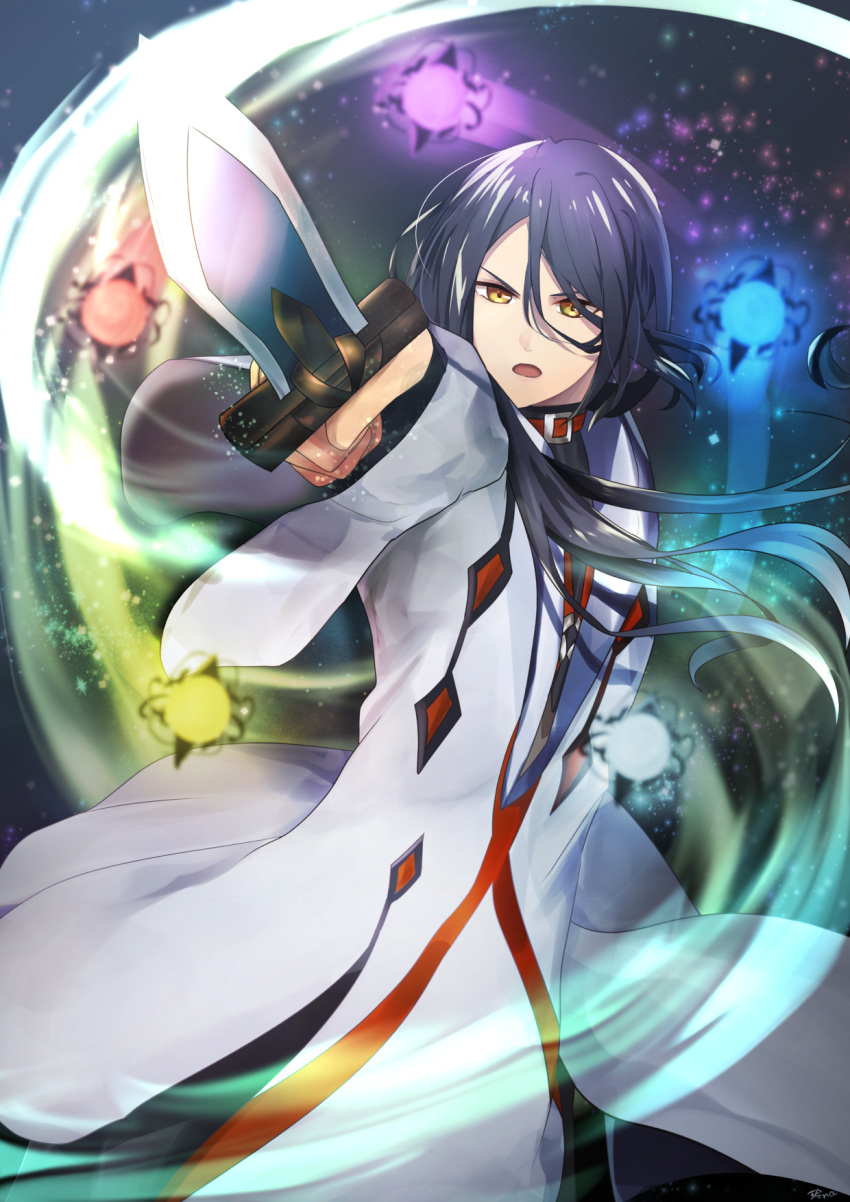 1boy, akikame_reina, androgynous, azoth_knife, belt, belt_buckle, black_hair, buckle