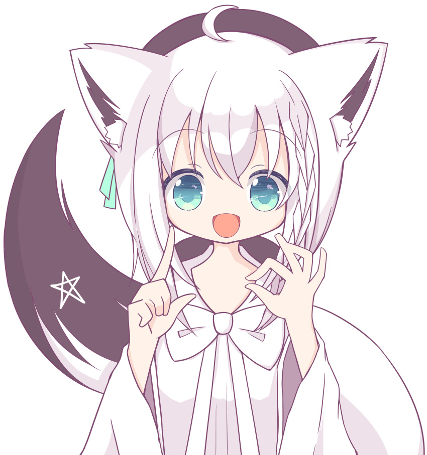 1girl, absurdres, ahoge, animal_ears, aqua_eyes, bangs, bow, commentary_request