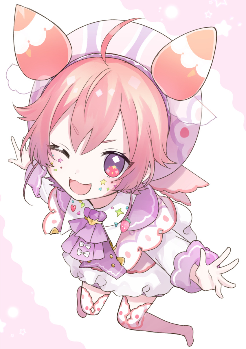 1girl, :3, :d, ;d, ahoge, bangs, blush, bow