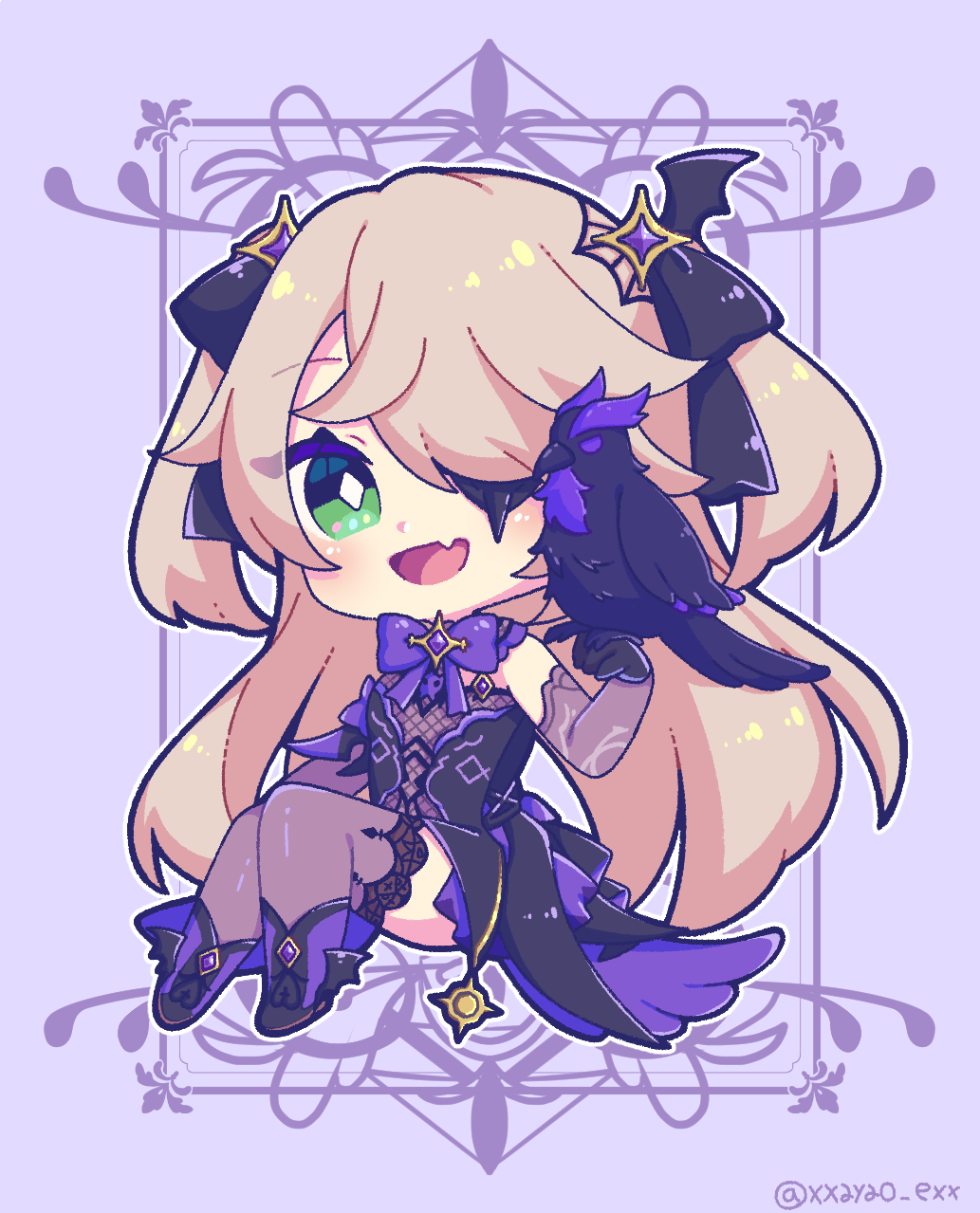 1girl, arm_up, asymmetrical_legwear, ayao_(axt1224), bare_shoulders, bird, bird_on_hand, black_ribbon