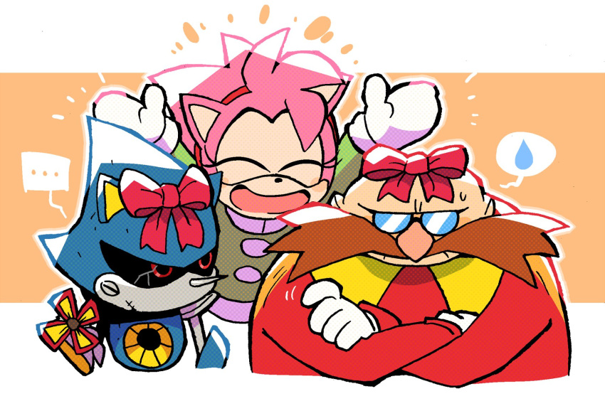 ..., 1girl, 2boys, ^_^, ^o^, amy_rose, bow, closed_eyes