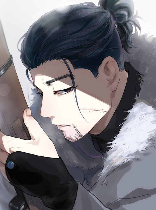 1boy, alternate_costume, alternate_hairstyle, black_eyes, black_hair, closed_mouth, expressionless, face