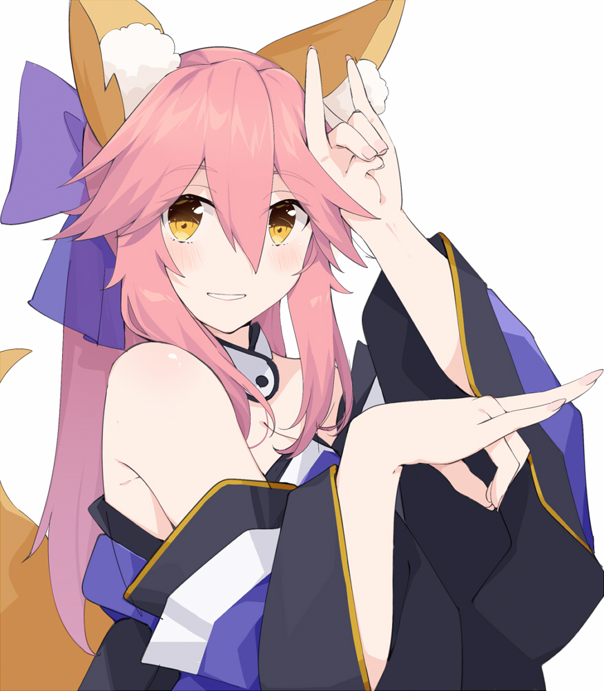 1girl, animal_ear_fluff, animal_ears, bare_shoulders, blush, detached_collar, detached_sleeves, fate/extra