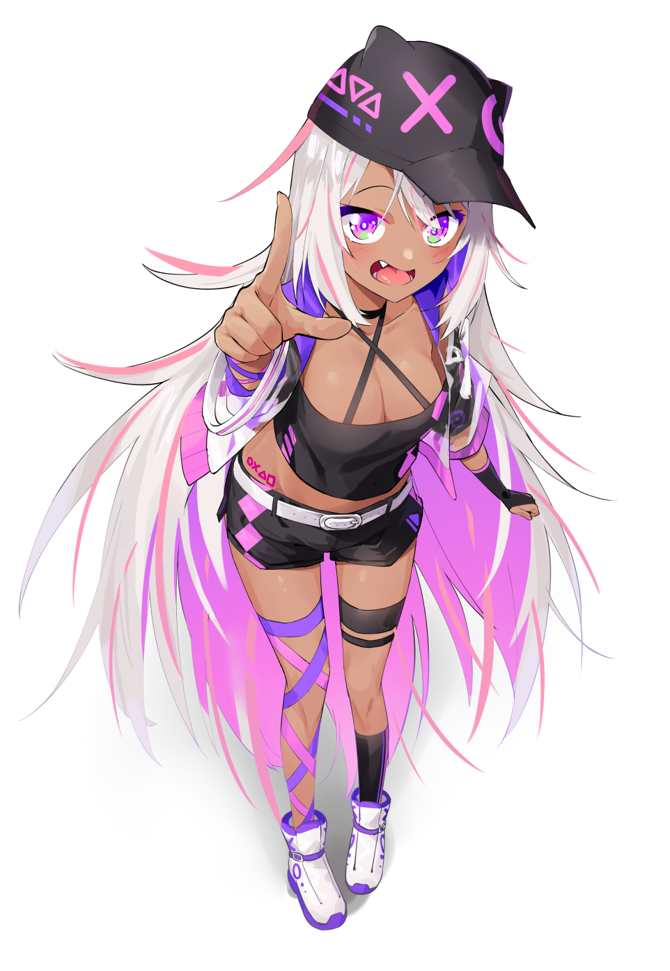 1girl, animal_ears, arm_up, asymmetrical_legwear, bangs, belt, black_choker, black_gloves
