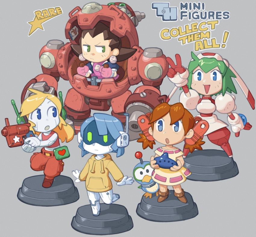 5girls, :o, android, annoyed, bird, bird_(wonder_project), blonde_hair, blue_hair
