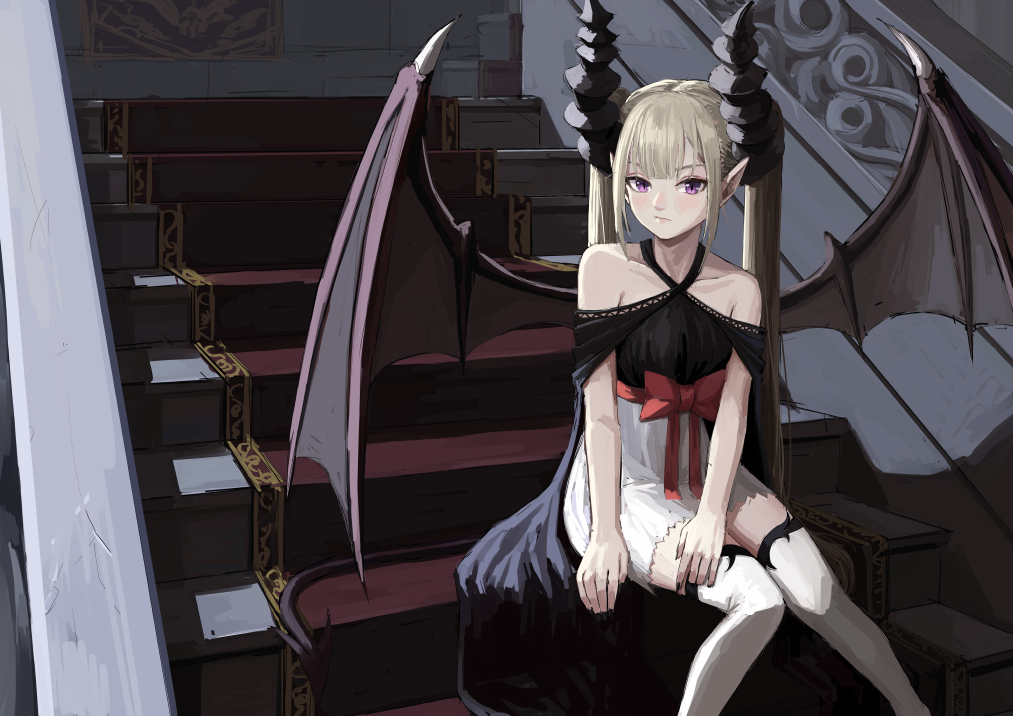 1girl, atsuyah0310, bare_shoulders, blonde_hair, blush, bow, closed_mouth, collarbone