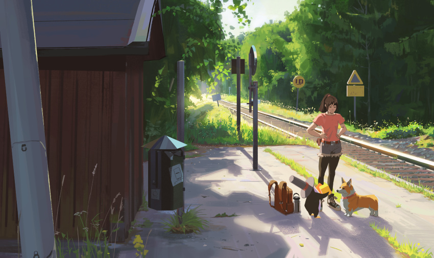 1girl, absurdres, backpack, bag, bangs, belt, belt_buckle, bird
