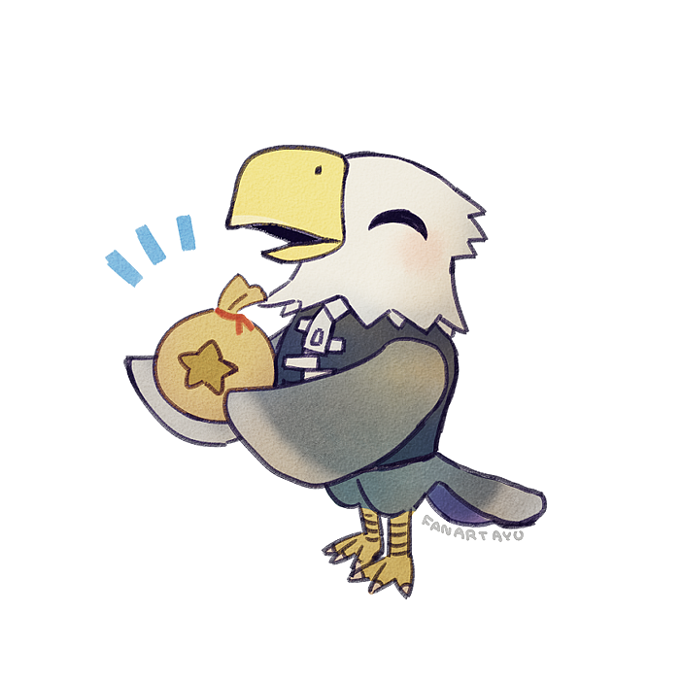 1boy, apollo_(doubutsu_no_mori), artist_name, ayu_(mog), bag, barefoot, beak, black_vest