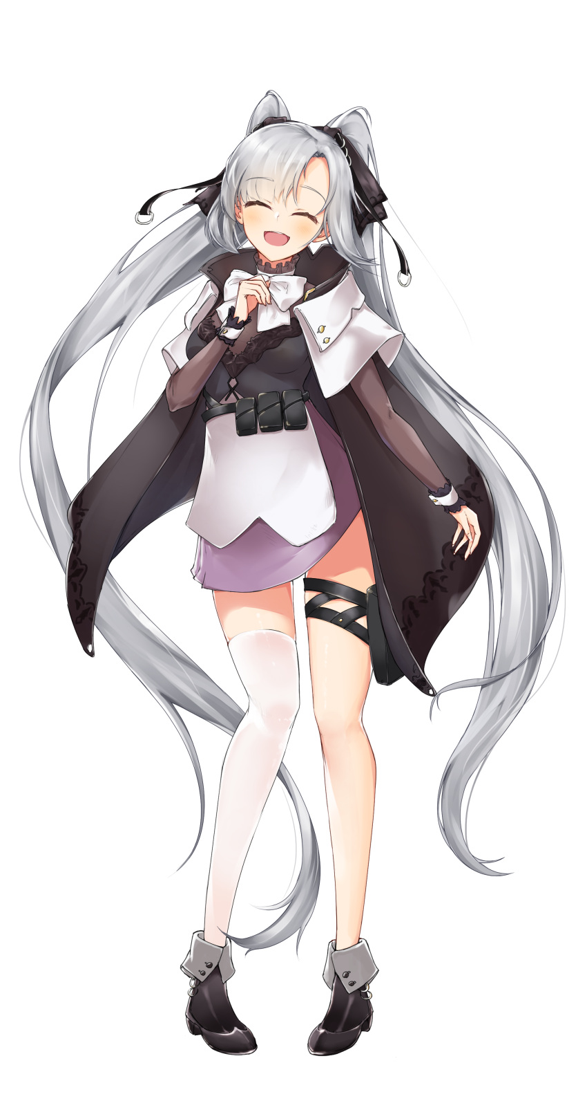 1girl, absurdres, asymmetrical_legwear, aug_para_(girls_frontline), boots, bow, bowtie, cape