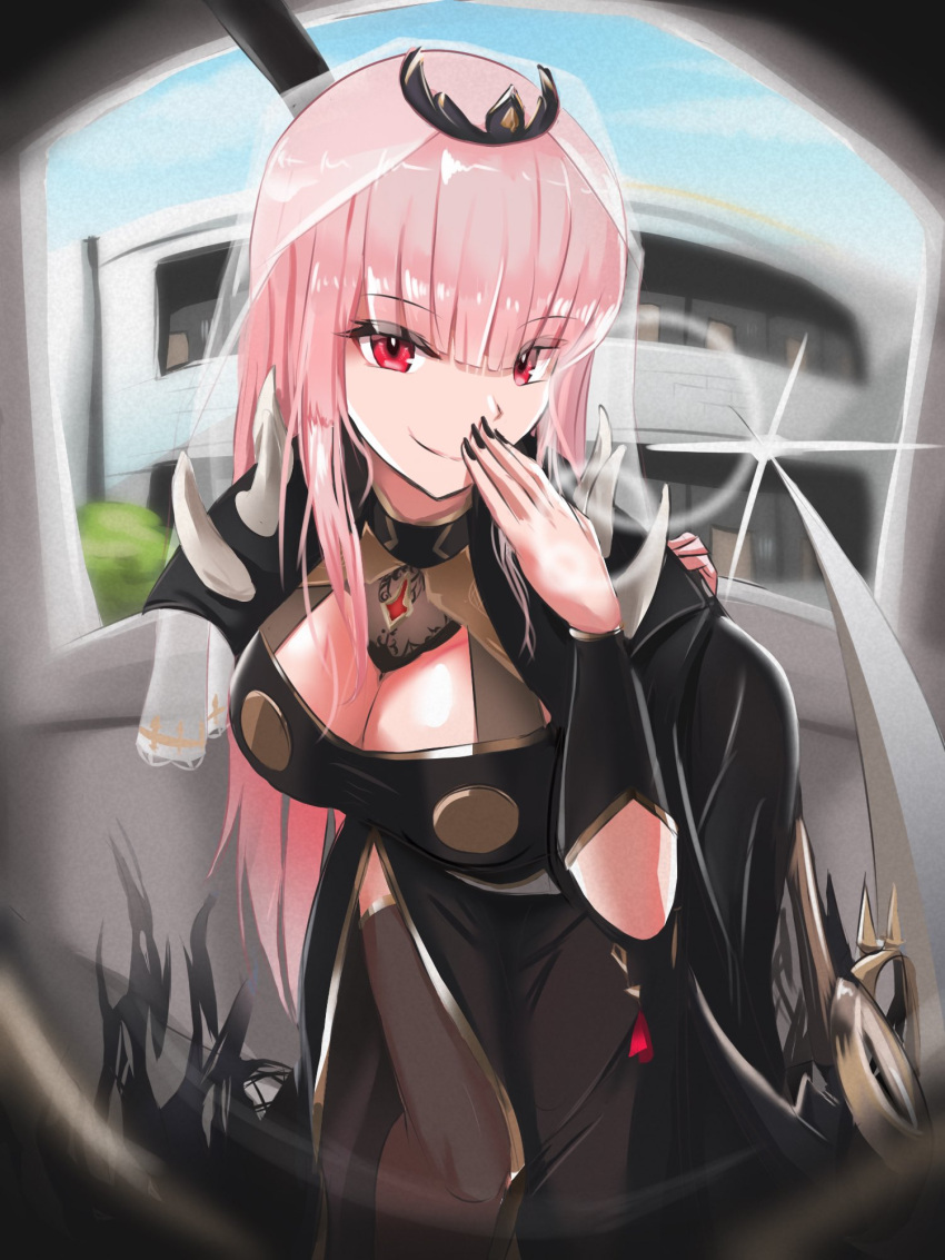 1girl, bangs, black_nails, hand_to_own_mouth, highres, hololive, hololive_english, izanagi_no_ookami_p.