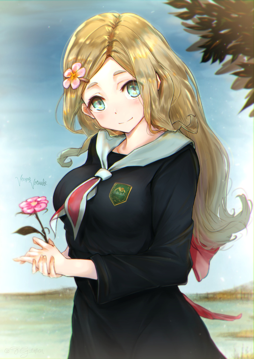 1girl, absurdres, bangs, blonde_hair, blush, breasts, closed_mouth, commentary_request