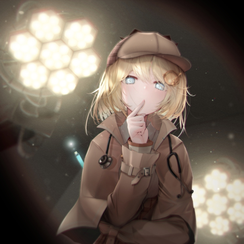 1girl, absurdres, backlighting, bangs, blonde_hair, blue_eyes, blurry, blurry_background
