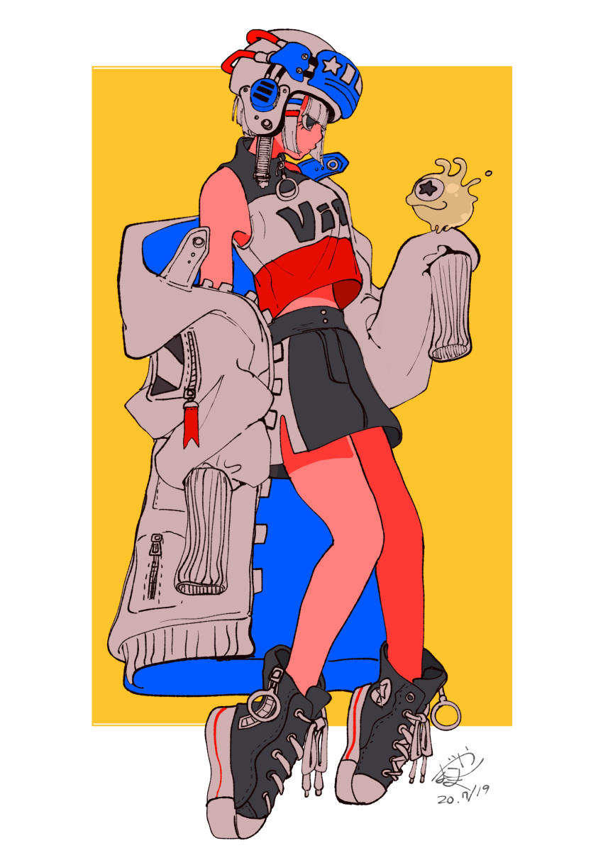 1girl, absurdres, bangs, black_eyes, black_footwear, black_skirt, blunt_bangs, border