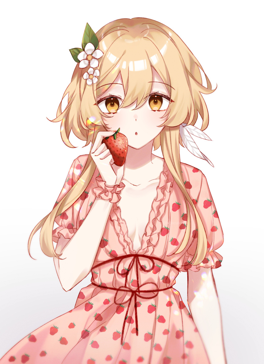 1girl, :o, absurdres, bangs, blonde_hair, blush, collarbone, dress