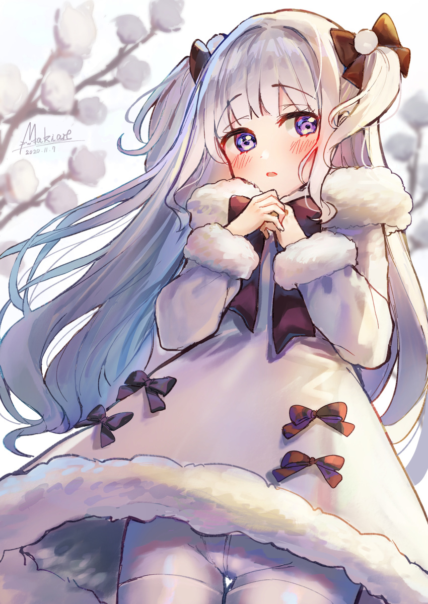 1girl, absurdres, bangs, black_bow, blurry, blurry_background, blush, bow