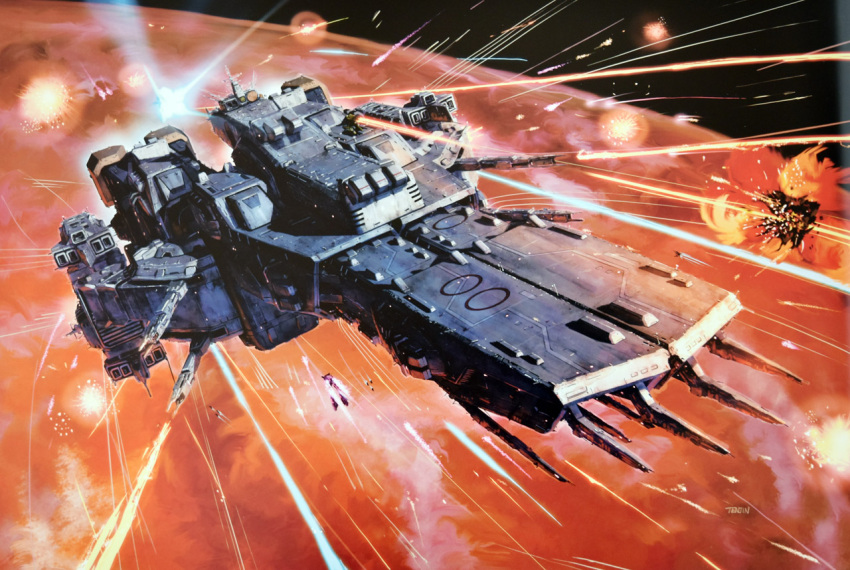 aerial_battle, armd, battle, choujikuu_yousai_macross, condensation_trail, debris, destroid, destruction