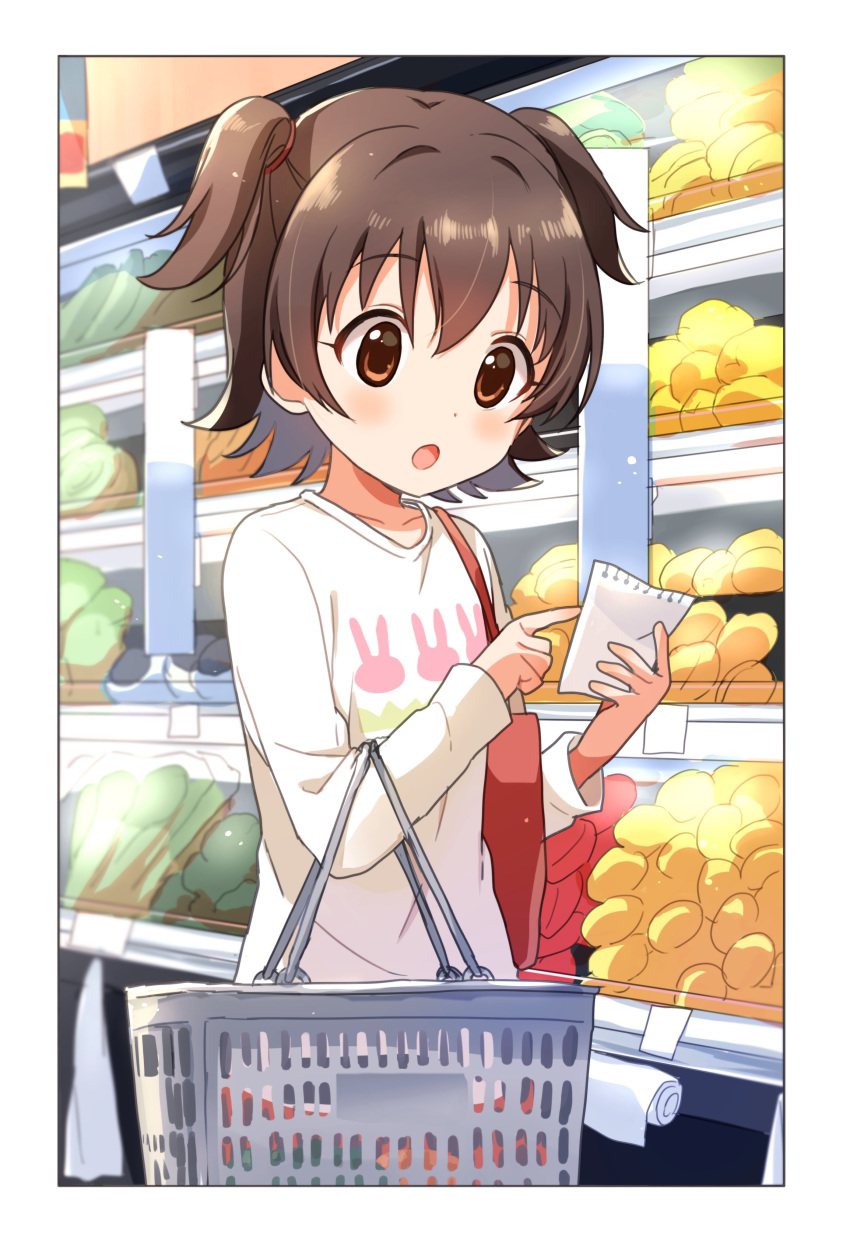 1girl, :o, absurdres, akagi_miria, brown_eyes, brown_hair, buchi_(y0u0ri_), commentary_request