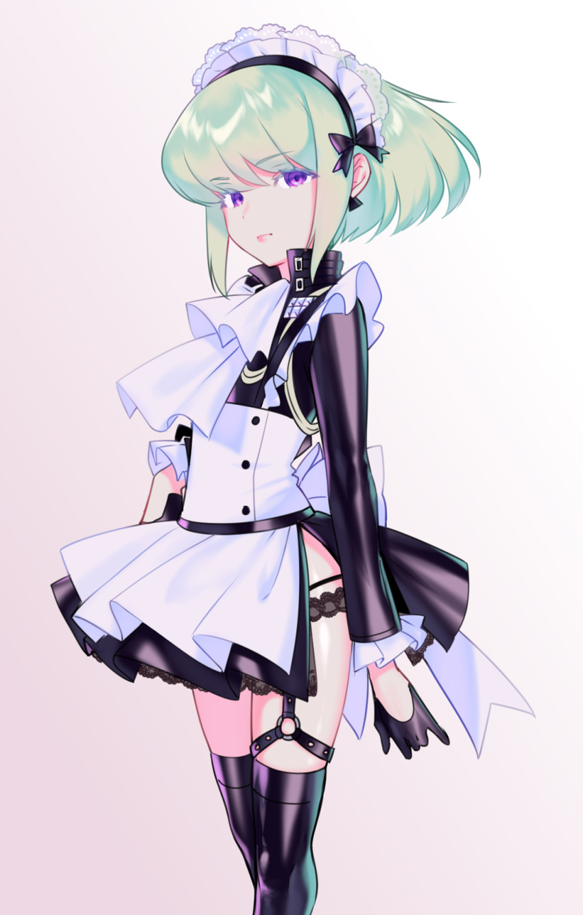 1boy, adapted_costume, alternate_costume, apron, black_gloves, black_legwear, burrrntlemon, closed_mouth