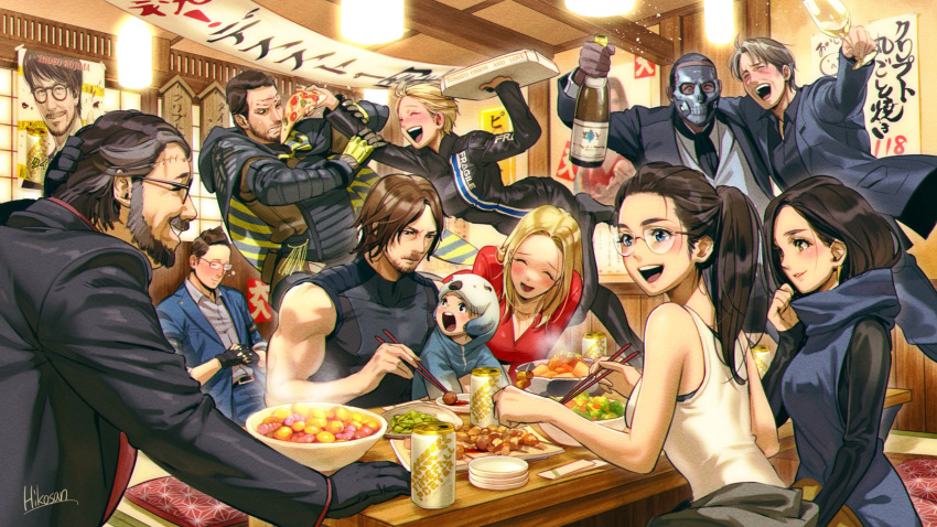 alcohol, amelie_(death_stranding), bb-28, beard, bottle, chopsticks, cliff_unger, deadman_(death_stranding)