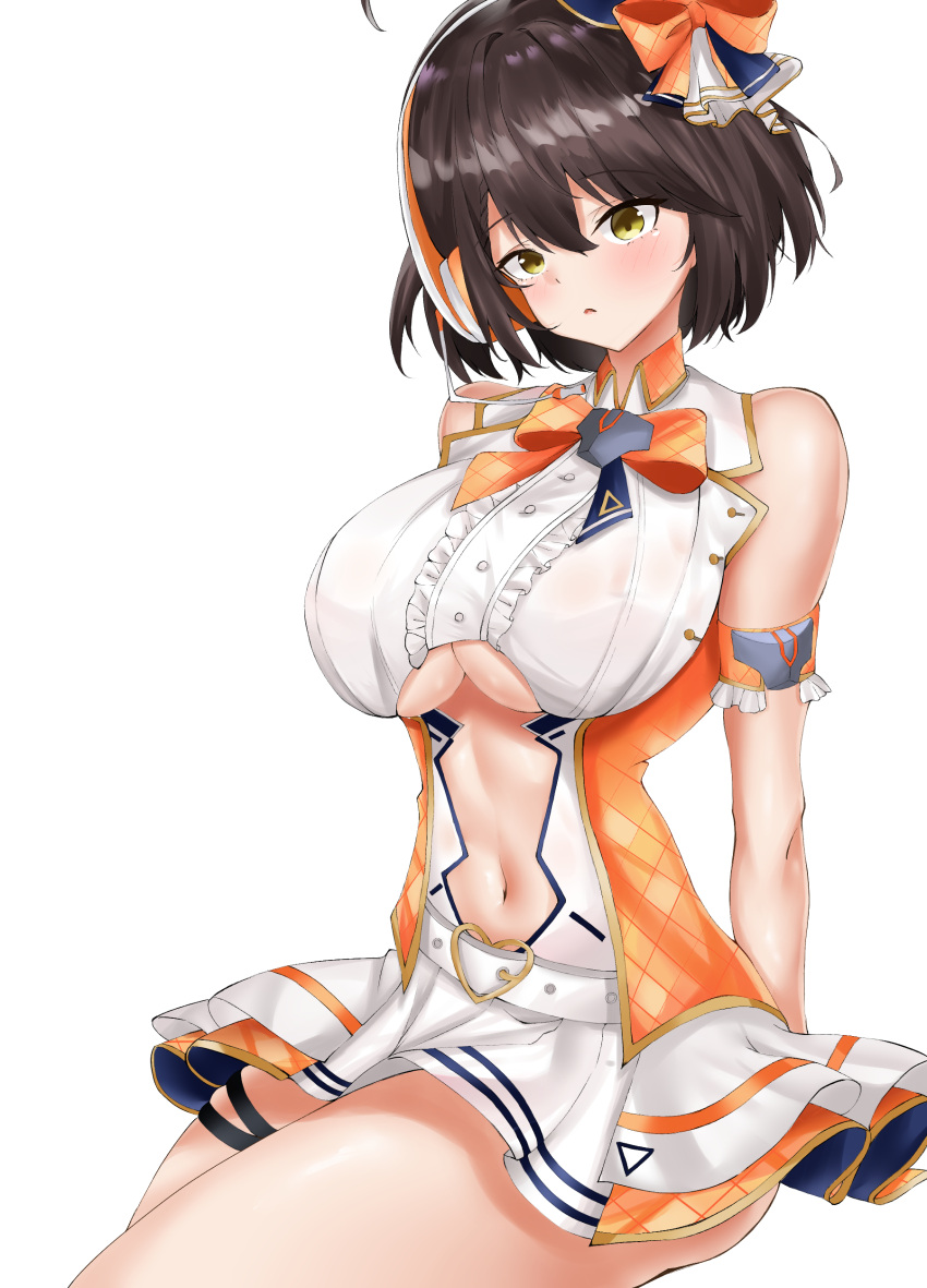 1girl, absurdres, arm_support, azur_lane, baltimore_(azur_lane), baltimore_(muse)_(azur_lane), belt, bow