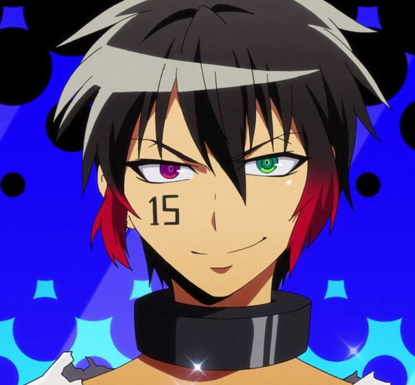 1boy, black_hair, escapist, green_eye, inmate, jyugo, jyugo_(nanbaka), male, nanbaka, prisoner, protagonist, purple_eye, redhead