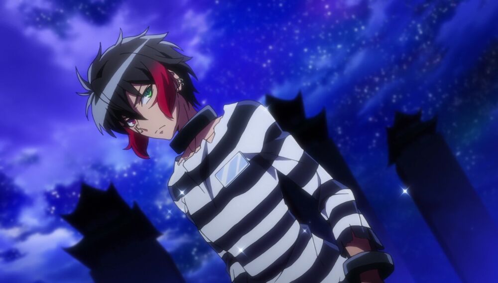 1boy, black_hair, green_eye, heterochromia, jyugo, jyugo_(nanbaka), male, nanbaka