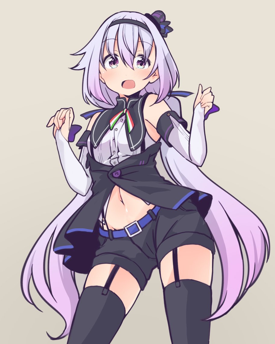 .live, alternate_costume, alternate_hairstyle, belt, carro_pino, commentary_request, detached_sleeves, garter_belt