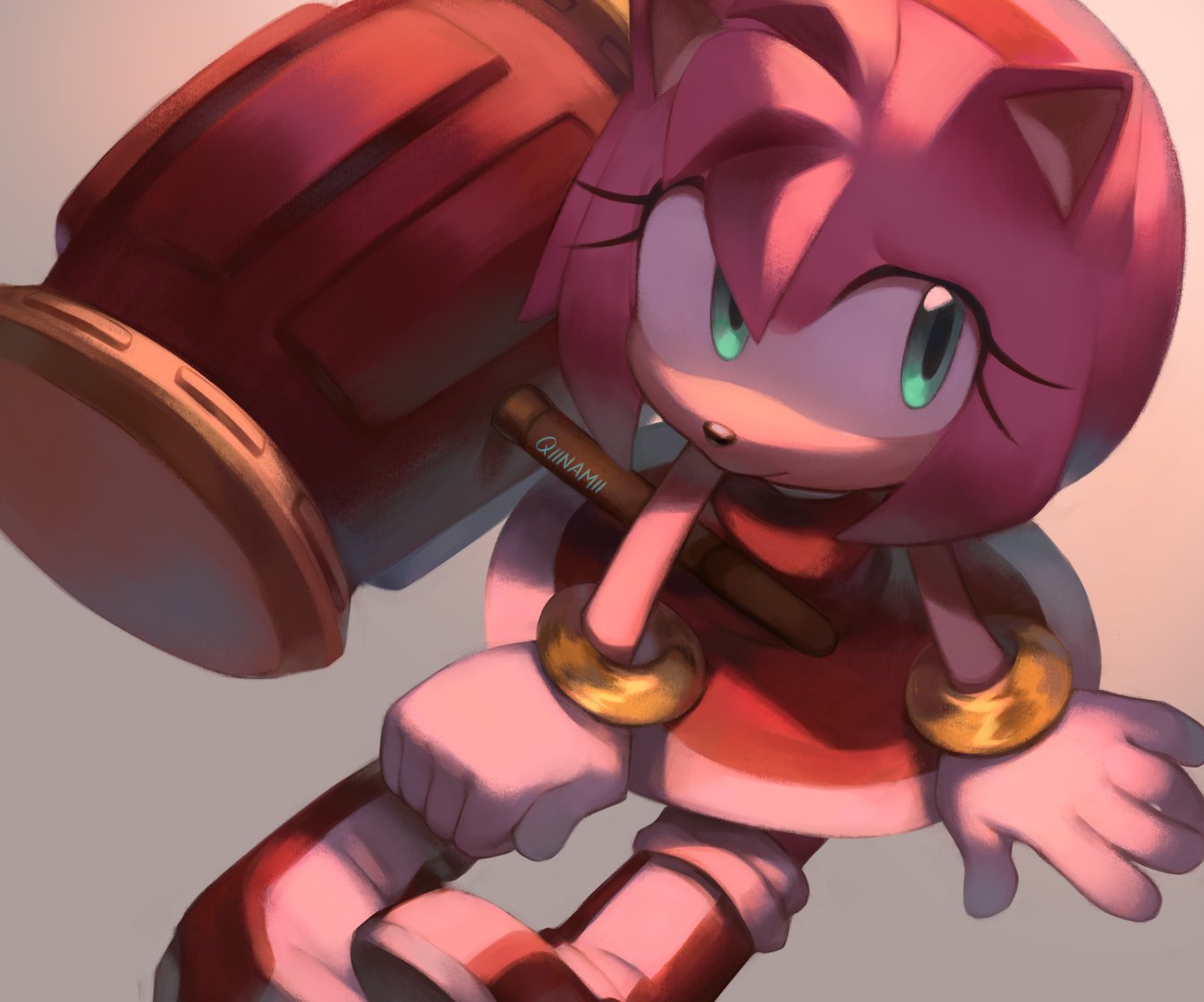 1girl, amy_rose, animal_nose, boots, dress, furry, gloves, green_eyes