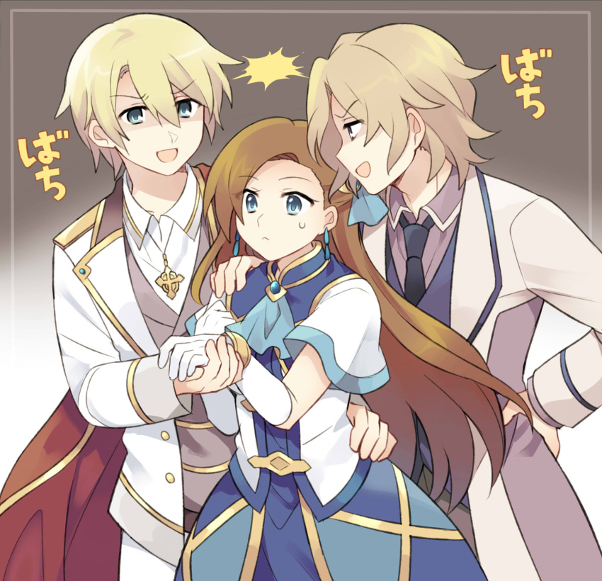 1girl, aqua_eyes, ascot, asymmetrical_bangs, bangs, black_neckwear, blonde_hair, blue_neckwear