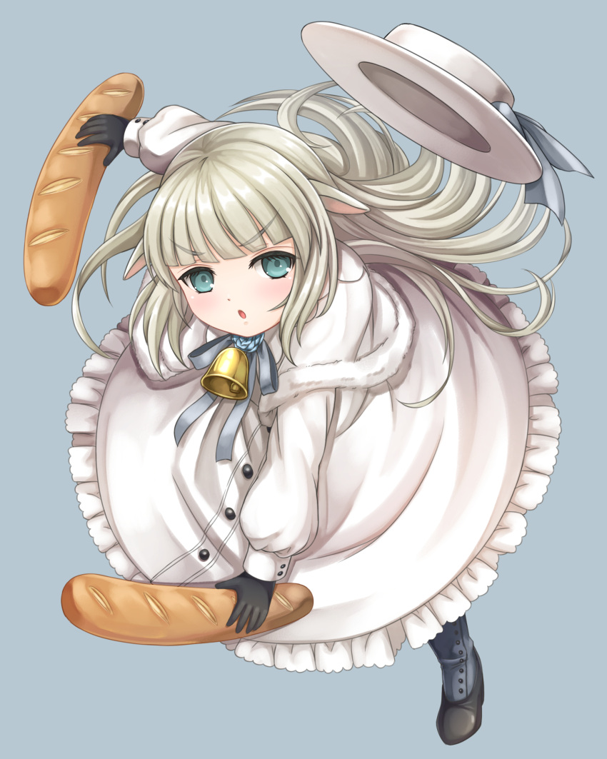 .live, 1girl, absurdres, animal_ears, bell, blue_eyes, boots, bread