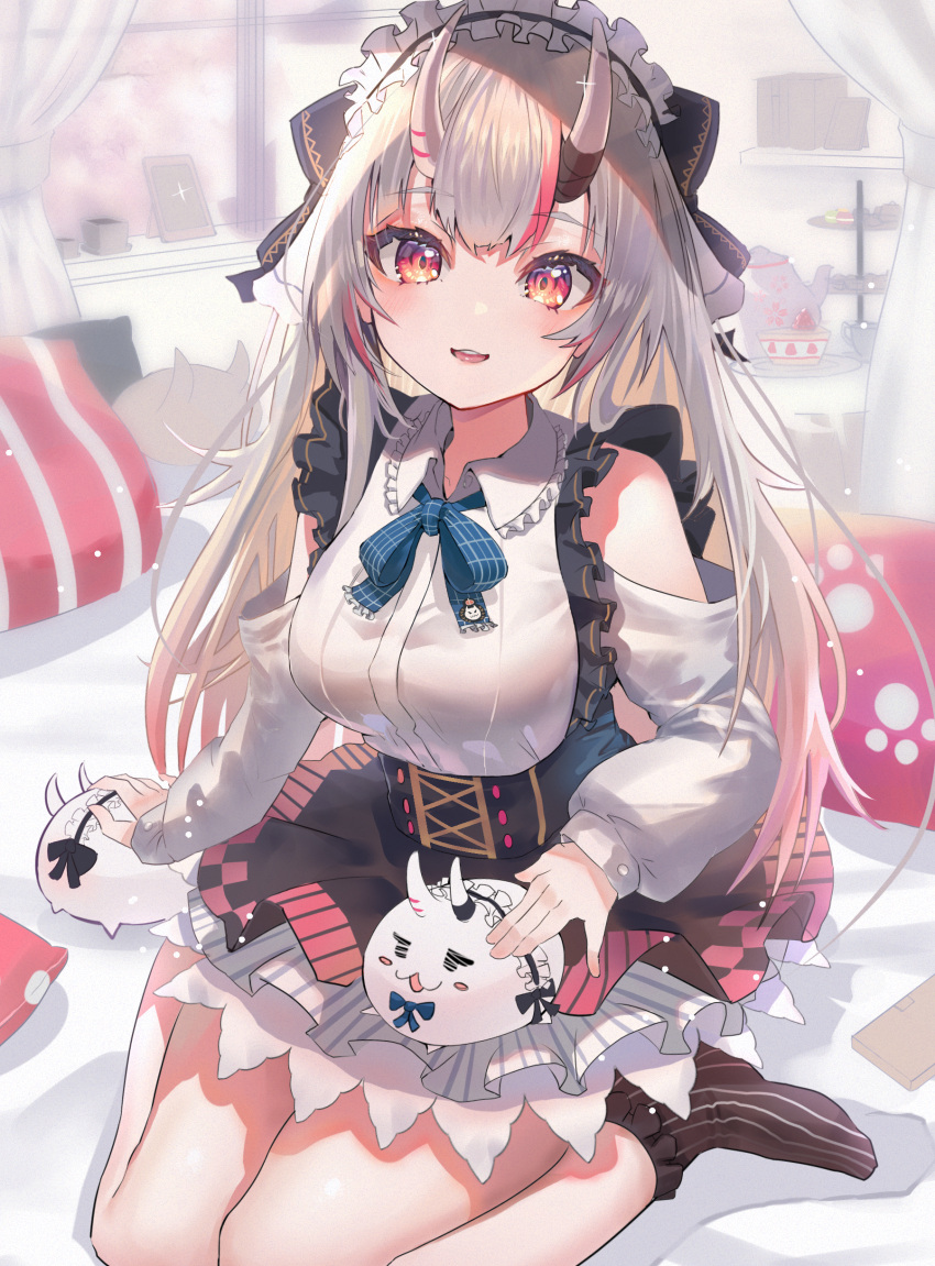 1girl, :3, absurdres, bare_shoulders, blue_bow, blue_neckwear, blush, bow