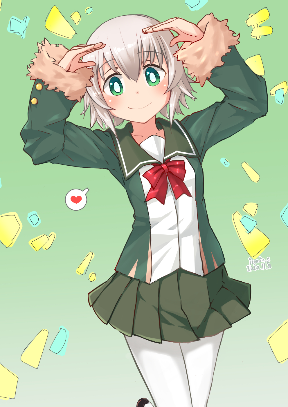 1girl, blonde_hair, closed_mouth, collarbone, dated, eyebrows_visible_through_hair, fur-trimmed_sleeves, fur_trim
