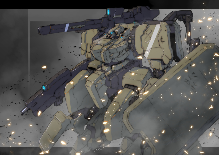 absurdres, clenched_hand, glowing, glowing_eye, gun, highres, holding, holding_gun