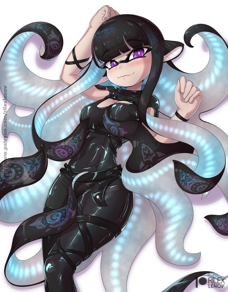 1girl, black_bodysuit, black_hair, blush, bodysuit, breast_lift, breasts, cleavage_cutout