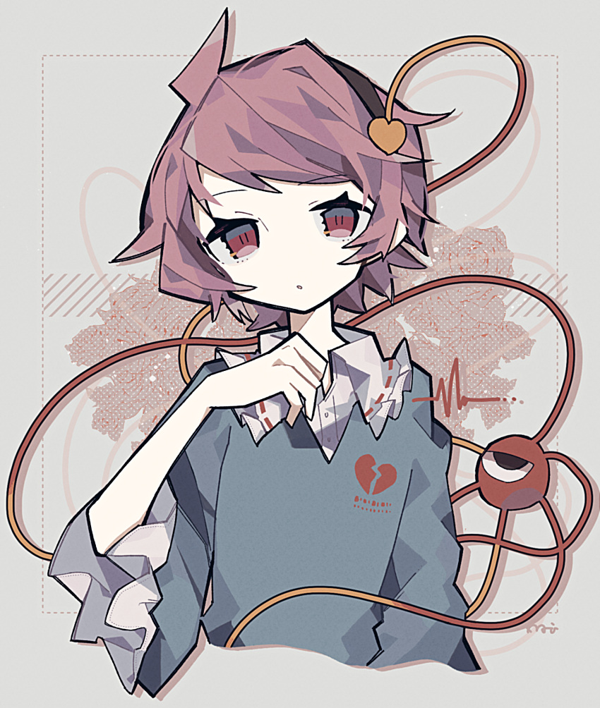 1girl, black_hairband, blue_sky, broken_heart_print, cardiogram, commentary_request, cropped_torso, hair_ornament