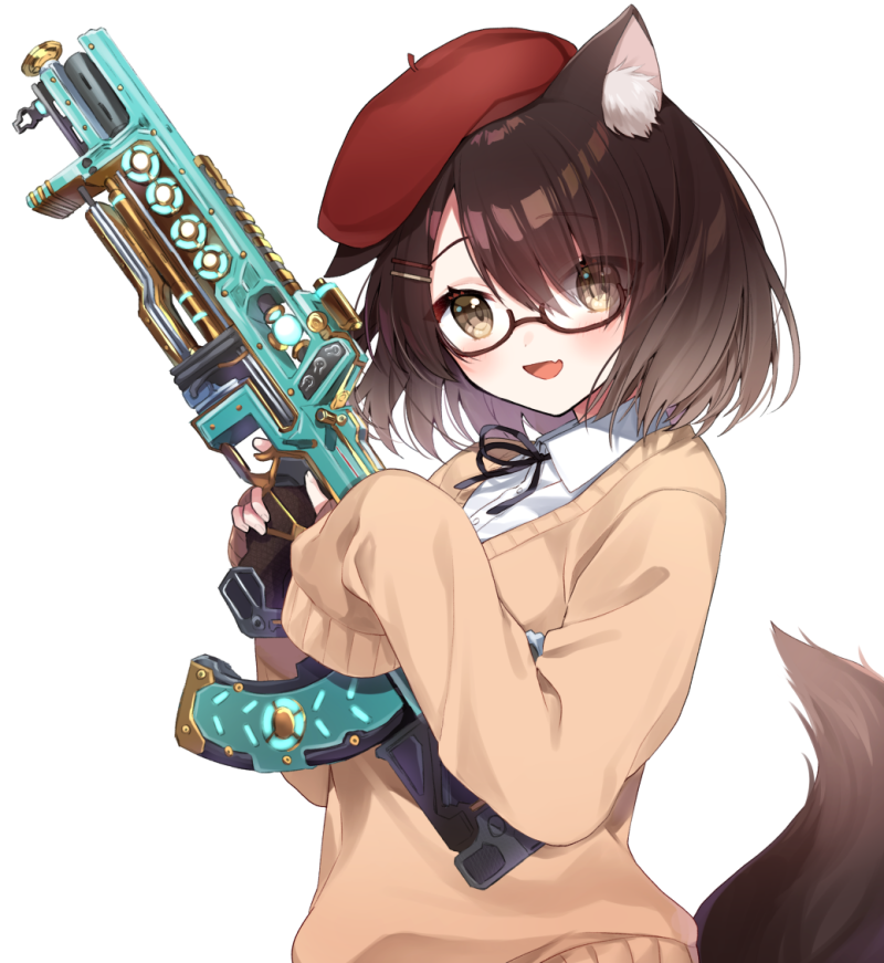 1girl, :d, animal_ear_fluff, animal_ears, apex_legends, bangs, beret, black_ribbon
