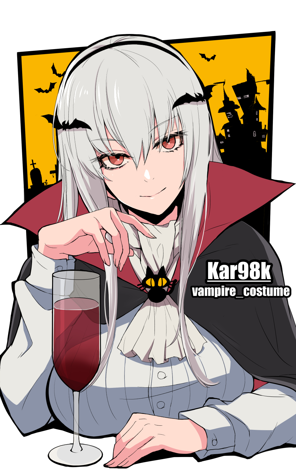 bat, black_headwear, bolt_action, breasts, capelet, cloak, cosplay, girls_frontline