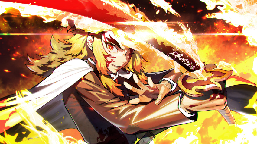 1boy, absurdres, black_jacket, bleeding, blonde_hair, blood, blood_on_face, bloody_clothes