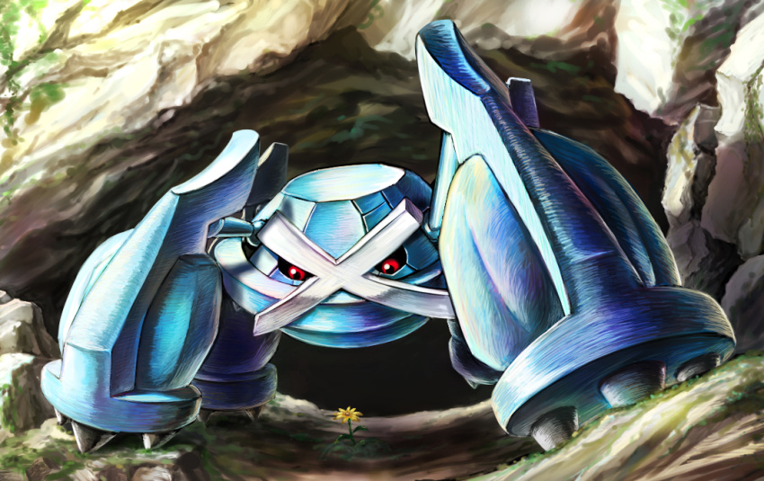black_sclera, cave, claws, commentary_request, day, flower, gen_3_pokemon, kaosu_(kaosu0905)
