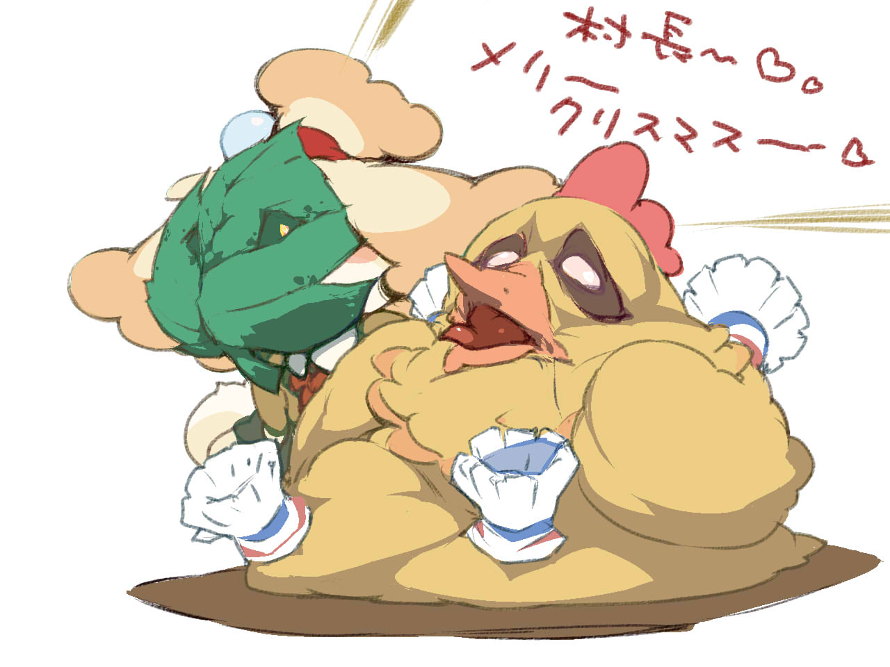 1boy, 1girl, animal_crossing, animal_ears, bird, black_skirt, blank_eyes, blonde_hair