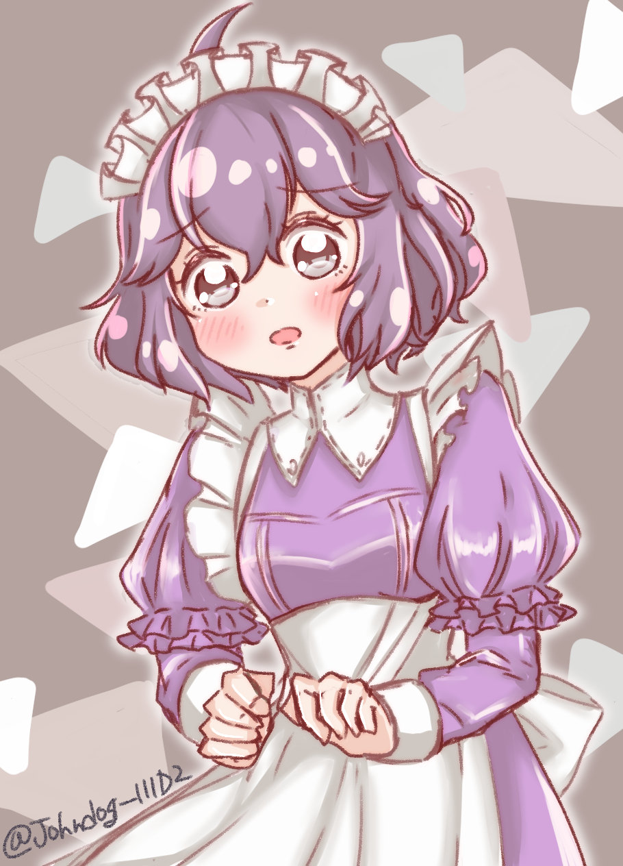 1girl, apron, bangs, bernadetta_von_varley, blush, dress, fire_emblem, fire_emblem:_three_houses