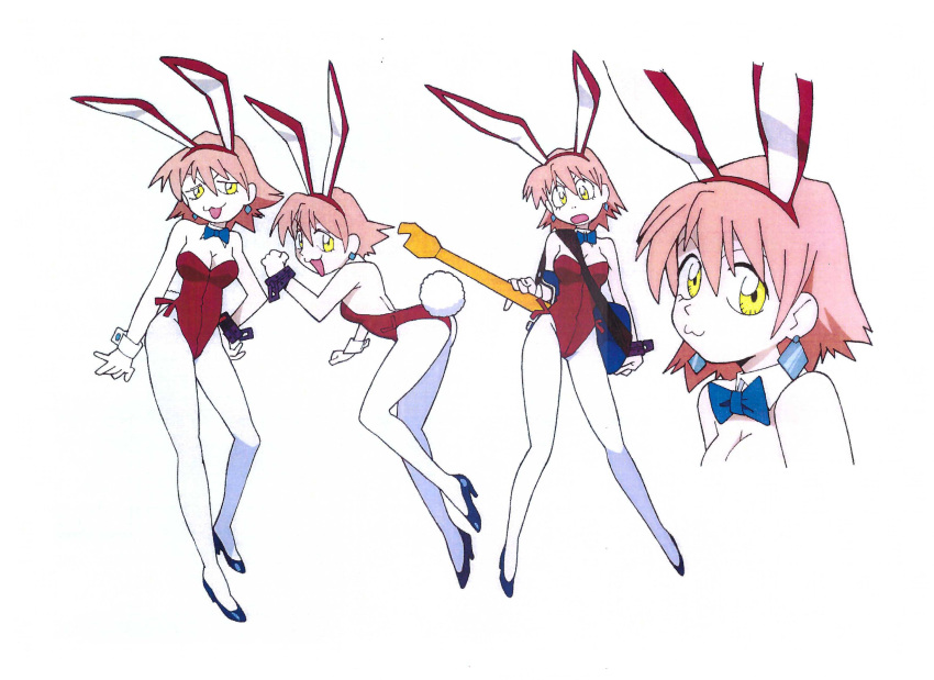 1girl, absurdres, character_sheet, daicon, daicon_bunny_girl, earrings, electric_guitar, flcl